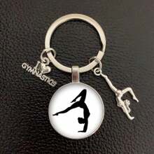 1pc I Love Gymnastics Glass Keychain Key Ring, Metal Key Chain For Men & Women, Sports Themed Gift School Letter Car Accessories Cute Goth Y2k