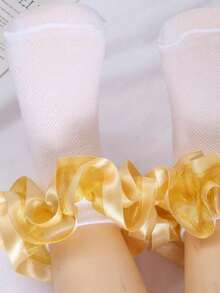 1 Pair Cotton Children's Socks With Large Lace Ruffle 3D Lace Princess Dance Socks For Girls - Gold - View 5