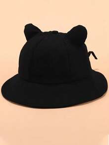 1pc New Women Spring/Summer College Style Bucket Hat, Solid Color Cat Ear Cute Cartoon Design, Suitable For Outdoor Activities, Sun-Shading - Black - View 1