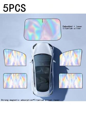 Laser Iridescent Car Sun Shade, Magnetic Side Curtains With Laser Coated Titanium Silver, Privacy, Heat Insulation, Car Window Curtain