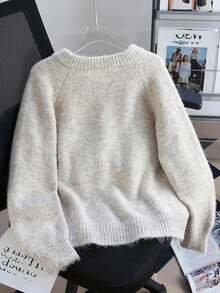 Lace-Up Tie Beige Women's Autumn Sweater, Short Knitted Cardigan With Golden Buttons, Minimalist & Versatile - Apricot - View 6