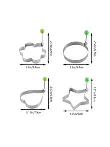 4pcs Stainless Steel Egg Molds, Creative Heart & Rice Ball Shaped Egg Cooking Molds, DIY Breakfast Tool Set - Multicolor - View 6