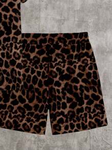 Camisa Conjunto Leopardo masculina slim fite Manga curta férias viscolinho