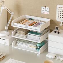 4/3/2 Layers Transparent/White Desktop Organizer With Multi-Compartment Pen Tray, A4 File Holder – Easy Assembly, Minimalist Design, Large Capacity Multifunctional Stationery Shelf For Office, Student Desk Organization, Back To School