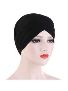 1pc Stretch Forehead Crossed Turban Hat Women Solid Color Hijab Hat Casual Elastic Head Wrap Lightweight Chemo Hat Headscarf Hats Bonnet Hair Bonnet Turban