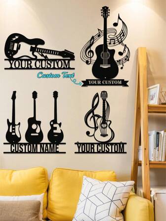 1pc Personalized Guitar Metal Wall Decor - Customizable Guitarist Name, Modern Style, Wall-Mounted, Guitar Art Decoration, Suitable For Home Living Room, Bedroom, Music Room Wall Decor, Ideal Gift For Family, Friends, Teachers, Children, Students, Guitar Enthusiasts For Birthday, Anniversary, Teacher's Day, Graduation, Thanksgiving Home Decor Back To School Room Decor School Supplies