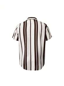 2025 Men's Casual Relaxed Summer Beach Striped Colorblock Shirt, Short Sleeve