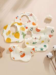 6-Layer Floral Print Saliva-Absorbent Baby Bibs, Infants Pure Cotton Burp Cloths, Newborn Anti-Spitting Drool Bibs