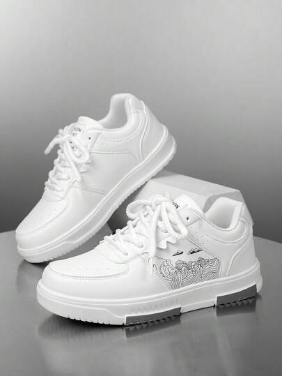 Herren Personalisierte zufallsgedruckte Patchwork Flache Skateboardschuhe, Modehafte Campus Lässig Sportschuhe für Teenager