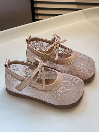 Girls' Pink Mesh Ballet Flats, Comfortable Mesh Mary Jane Flat Sandals, Suitable For Summer 2025