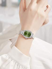1pc Women's Vintage Minimalist Chic Oval Dial High-Quality Quartz Movement Wristwatch, Versatile Brand "Rebirth" - Silver - View 3