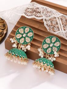 1 par de pendientes retro con gotas de agua, incrustados con perlas y rhinestones, pendientes con borlas, pendientes bohemios con campanas, pendientes para mujer para uso diario, banquetes, fiestas y vacaciones