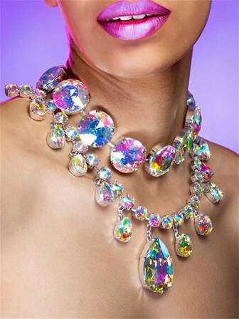 Bohemian Style Luxury Tassel Crystal Necklace, Sexy Nightclub Fashion Statement Necklace Accessories For Women