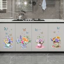 1 set de autocolante de perete cu imprimeu floral, autocolante de perete impermeabile din PVC cu flori în acuarelă, potrivite pentru bucătărie, sufragerie, dormitor, verandă, decor pentru cameră de bucătărie, decor pentru casă, tapet, tapet pentru baie, autocolante personalizate, decor de perete