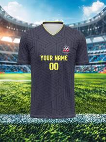 Customizable Sports Jersey - Everton, Breathable Quick-Dry 210g Spring/Summer Single Top Unisex Sports Team Club Training V-Neck Football Shirt With Front & Back Print Of Name, Number, Logo, Suitable For Daily Casual, Party & Gathering, Comfortable Fit