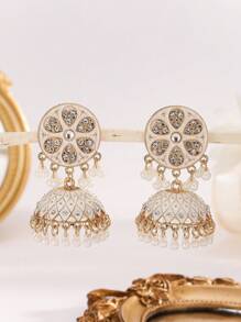 1 par de pendientes retro con gotas de agua, incrustados con perlas y rhinestones, pendientes con borlas, pendientes bohemios con campanas, pendientes para mujer para uso diario, banquetes, fiestas y vacaciones
