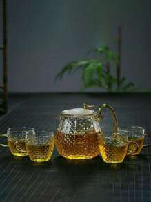1pc Thickened Glass Teapot With Filter, Hammer Texture Heat Resistant Flower Tea Pot, Home Tea Maker
