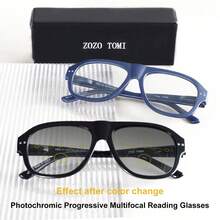 Progressive Multifocal Photochromic Reading Glasses, Extra-Wide Vision, Retro Classic Unisex Design - White - View 9