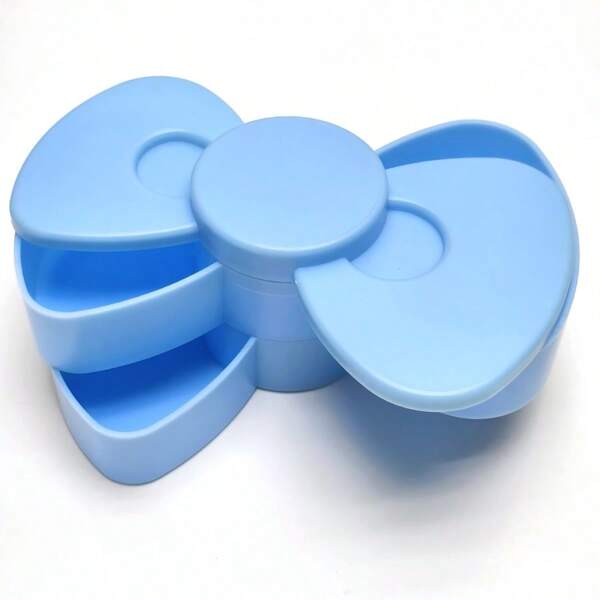 Bowknot Rotating Jewelry Box, Dual Layer Makeup Organizer, Multifunctional Plastic Trinket Case