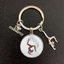 1pc I Love Gymnastics Glass Keychain Key Ring, Metal Key Chain For Men & Women, Sports Themed Gift School Letter Car Accessories Cute Goth Y2k