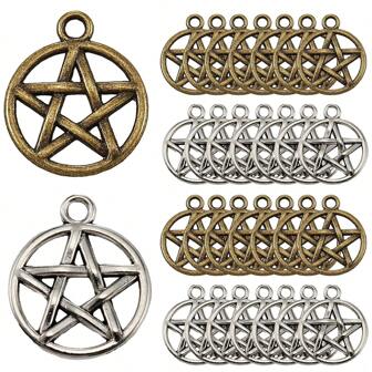 10 Pcs Alloy Pentacle Star Charms - Antique Silver & Bronze, Ideal For DIY Jewelry (Necklaces, Bracelets, Earrings) & Keychains