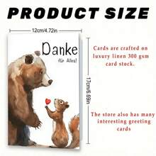 1buc, fermecător felicitare germană de mulțumire, (cu plic) urs brun cu design ilustrativ de veveriță. Potrivit pentru orice ocazie, felicitare perfectă pentru prieteni și colegi de clasă, cadou unic (12cm/4.7inx17cm/6.7in)