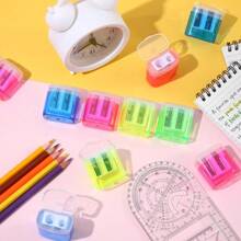 2 pezzi Temperamatite per studenti con contenitore, forniture per ufficio e scuola colorate, temperamatite in plastica trasparente a doppio foro per bambini, per forniture scolastiche, per il ritorno a scuola