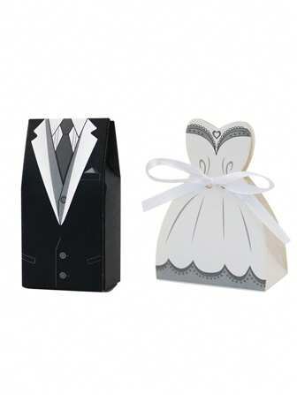 10pcs Wedding Dress Patterns Candy Box Wedding Bridal Souvenirs Candy Box With Ribbon Suit Bride And Groom Accessories Decor