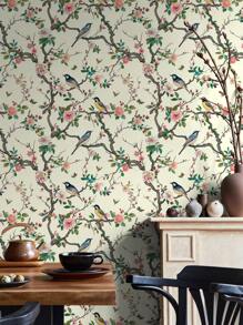 1 rollo de 1m/3m/5m con diseño de flores y pájaros posados en ramas florales, con un estilo retro adecuado para la decoración del hogar, gabinetes de cocina, mesas y sillas, fondos de habitación, renovación del hogar, bricolaje, impermeable, resistente a las manchas, fácil de limpiar, con adhesivo autoadhesivo, papel tapiz extraíble y pegatinas para paredes