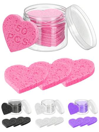 50 片压缩面部海绵，100% 天然纤维素面部海绵，专业美容水疗海绵，用于面部清洁、去角质面膜、卸妆，适合旅行和家庭使用