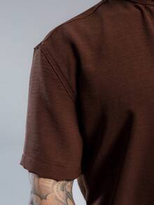 Men's Short Sleeve Shirt With Priest Collar Elegant Casual Party Work - Mocha Brown - View 5