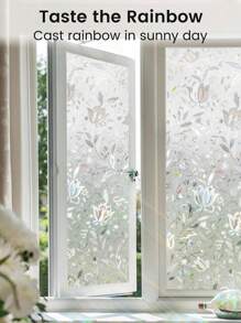 1m/3m Rainbow Tulip 3D Window Film, Privacy Window Film, Decorative Colored Glass Window Film, Anti-UV Glass Sticker, Suitable For Rental Homes, Balcony, Bedroom Translucent Windows, DIY Glass Film, No-Glue Glass Film