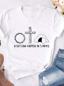 T-shirt imprimé chrétien pour Pâques, tenue d'été confortable et ample