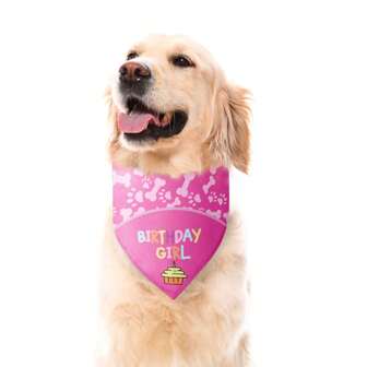 MITOOE 1 pieza Pañuelo para mascota perro Celebra el día especial de tu mascota con un pañuelo rosa brillante con diseño de magdalena y las palabras "CUMPLEAÑERA" en letras de colores para perros pequeños y medianos