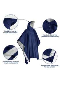 1 pièce Imperméable à capuche multifonction 3-en-1 unisexe, poncho en polyester enduit d'argent de style, coupe-vent, imperméable, anti-poussière, couleur unie pour la randonnée, le camping, la pêche