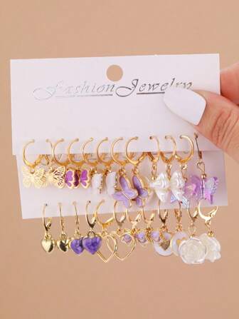 24 Children's Love Butterfly Faux Pearl Bow Flower Earring Set, Fashion Party Accessory Children's Gift