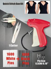1 Set Handheld Quick Clothing Fixer Fine Tagging Gun For Clothes With 1600 White Fasteners And 1600 Black Pins,No Need To Replace Needle,Mini Stitch Gun Sewing Heming Quilting Tag Gun