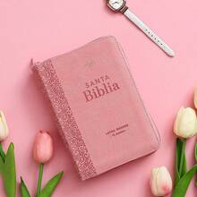 Biblia RV1960 compacto rosa floral imitacion piel con zipper, letra 12 puntos - Libro único - Ver 5