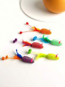 1pc Handmade Woven Pet Cat Toy - Simulated Mouse Toy With Artificial Feathers, Lovely And Attractive For Your Pets