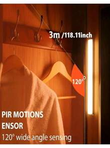 1 pièce Barre lumineuse à LED avec capteur de mouvement PIR rechargeable par USB, lampe de placard portable à induction, pour chambre, cuisine, couloir, décoration de chambre