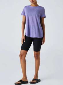 Cubierta suelta de yoga con diseño calado para el verano, Camiseta de yoga de fibra de bambú casual y deportiva, Top deportivo de mujer con espalda calada, Top corto de cuello redondo de yoga con espalda cruzada y manga corta, ligero para mujeres