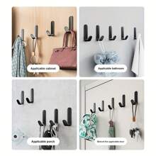 5pcs Adhesive Hooks Towel/Coat Hooks Wall Hooks Stick On Bathroom Bedroom Living Room Kitchen Black
