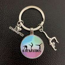 1pc I Love Gymnastics Glass Keychain Key Ring, Metal Key Chain For Men & Women, Sports Themed Gift School Letter Car Accessories Cute Goth Y2k
