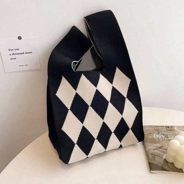 Borsa a tracolla in maglia per donne, borsa in maglia, borsa shopping, pochette, borsa intrecciata in poliestere, borsa versatile