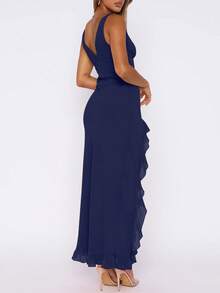 European & American Style Summer New Ruffle Hem Bodycon Party Dress, Versatile Evening Gown - Navy Blue - View 4