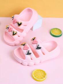 1 Pair Kids/Toddlers Open Toe Sandals With Heart Design, Non-Slip Outdoor Slip On Beach Shoes For Girls Summer