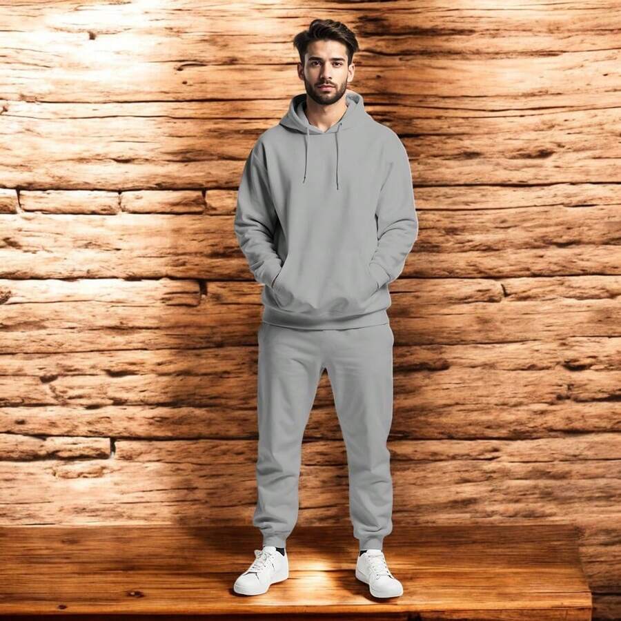 CONJUNTO CASUAL PARA HOMBRE 2 PIEZAS SUDADERA ESTAMPADA CON CAPUCHA Y PANTALON JOGGER (TYSON)HOT TRENDING BH - Gris Claro - Ver 1