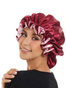 1 Pc Dual-Layer Patchwork Satin Sleep Cap Wig Hat Head Wrap - Black - View 4