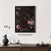 A Painting With The Theme Of Dew Drops On A Spider Web And Pink Roses, Depicting A Dark Plant Garden, A Dark Cottage-Style Forest, And A Dark Floral Forest, Suitable For Home Decor, Living Room, Bedroom, Cafe, Office And Other Spaces. This Unframed Canvas Painting Is The Perfect Choice For Room Decoration, And Also Suitable For Home And Office Decoration. - Multicolor - View 12