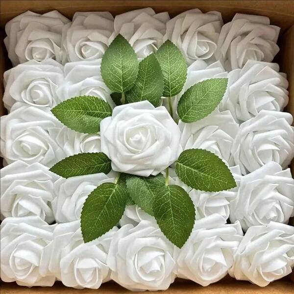 25PCS Artificial Plastic Rose DIY Fake Rose Photography Prop Ornament With Stem UV Resistant Artificial Flower Decoration For Home Wedding Party Decoration Valentine's Day Mother's Day Gifts